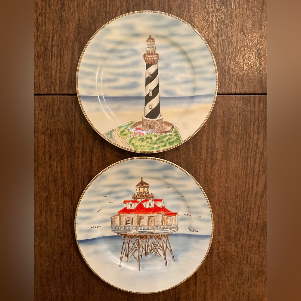 ROYAL NORFOLK Cape Hatteras & Thomas Point Lighthouse Set Of 2 Plates 7.5” New
